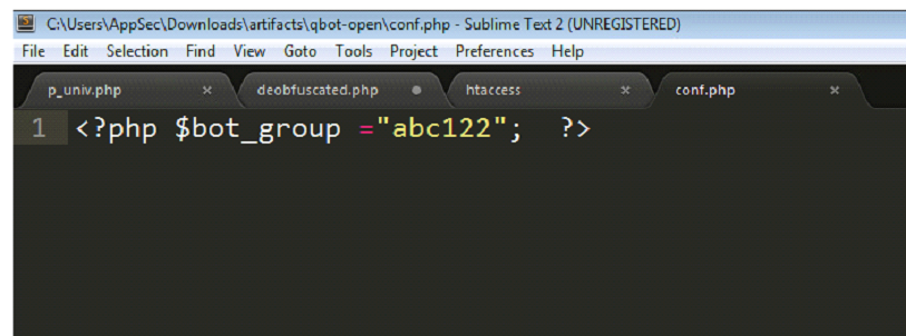 The bot group ("abc122") shown in conf.php. 